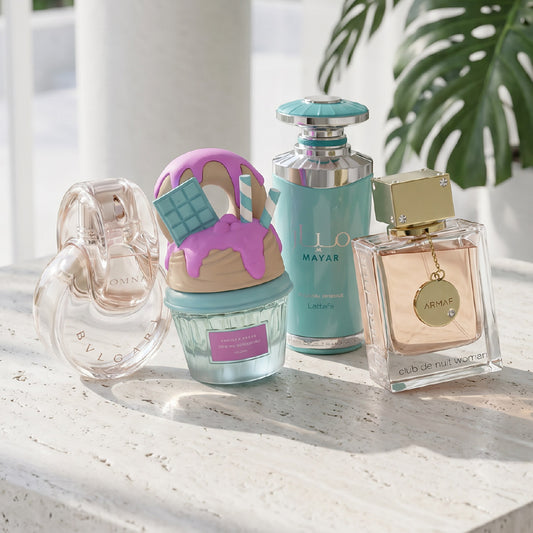 BVLGARI OMNIA CRYSTAL, LATTAFA VANILA FREAK, CLUB DE NUIT WOMAN, MAYAR NATURAL INTENSE